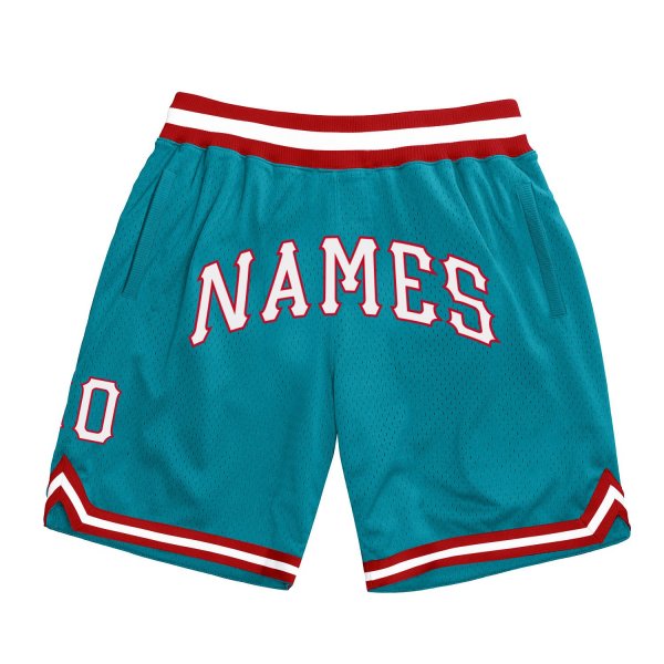 Men's Custom Teal White-Red Authentic Throwback Basketball Shorts