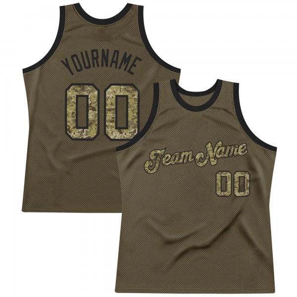 Men's Custom Olive Camo-Black Authentic Throwback Basketball Jersey