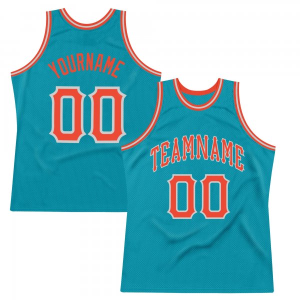 Men's Custom Teal Orange-Silver Gray Authentic Throwback Basketball Jersey